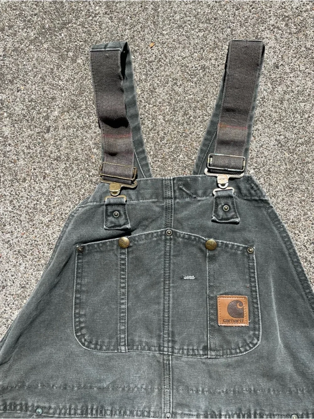 VTG Carhartt R06 MOS Canvas Bib Overalls 40x30 Double Knee Green Union Made USA - Picture 2 of 16